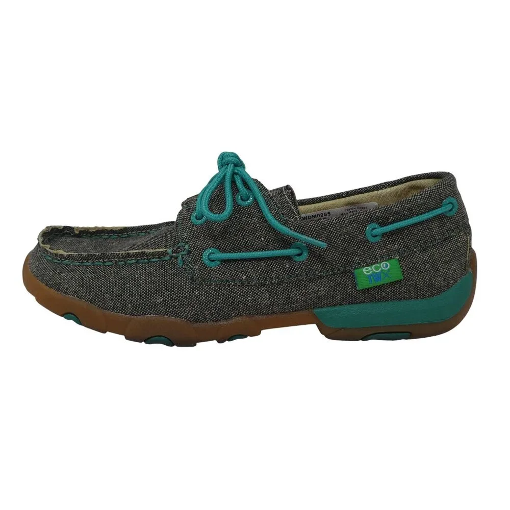 Twisted X Blue Tweed Boat Shoe Driving Mocs‎ Loafers Womens 8